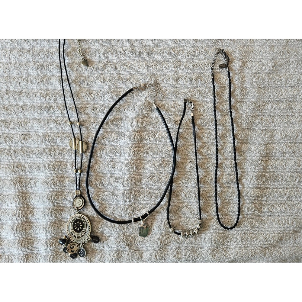 4 Vintage Necklace Lot Black Ropes Beads Some Tagged.